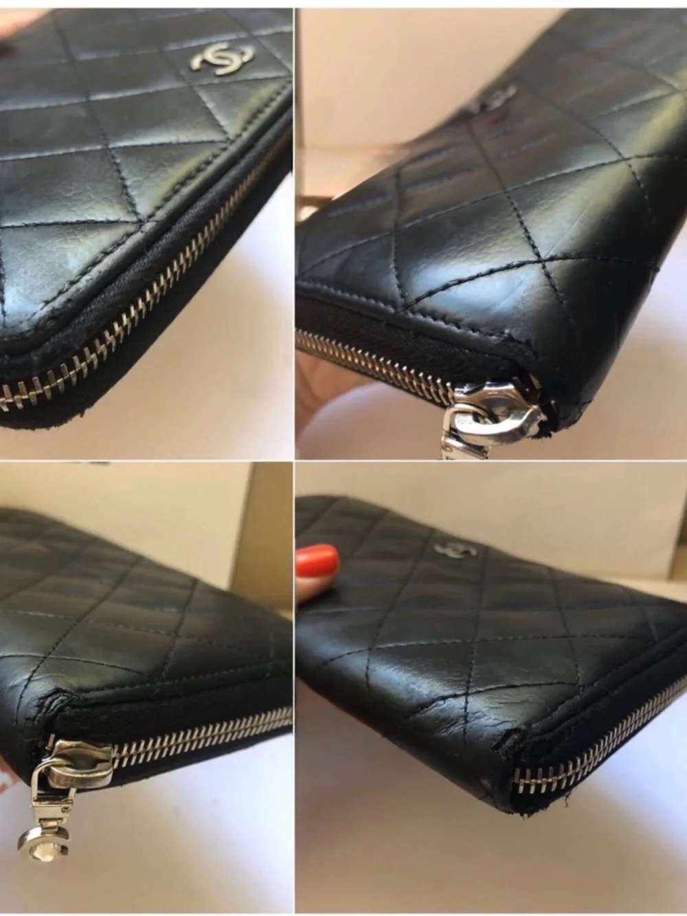 CHANEL Black Quilted Leather Wallet with Silver CC Logo